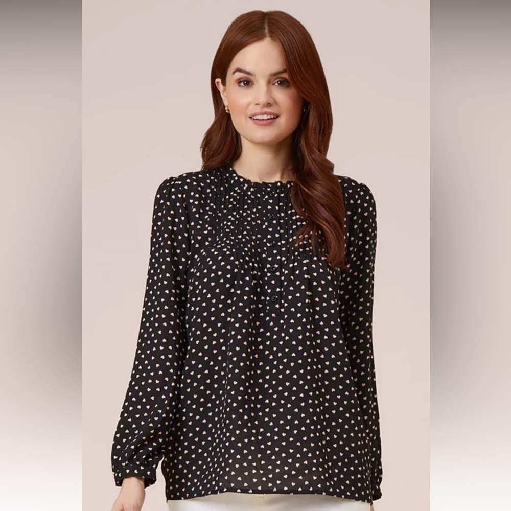 Adrianna Papell Black Heart Print Long Sleeve Top Women’s XL - Picture 2 of 13